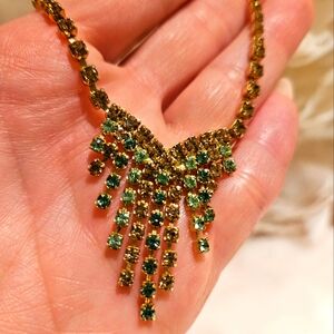 Gold Tone Green Rhinestone Anklet